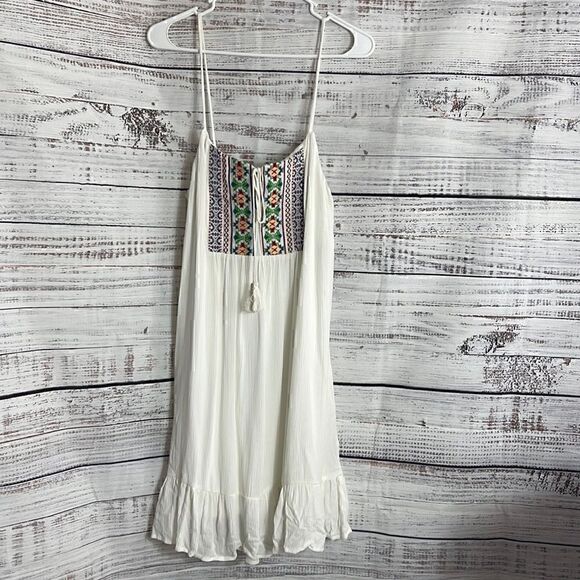 Way-In Dress Womens size Large embroidered Sleeveless  Boho tassels white New - Picture 2 of 10